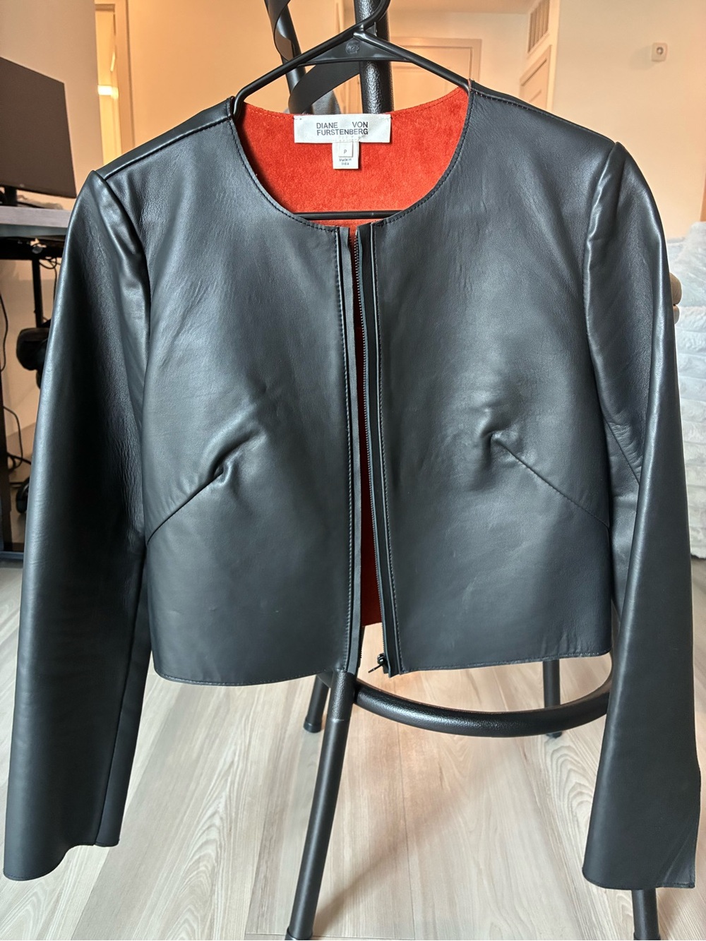 Diane von Furstenberg DVF 100% Lamb Leather Jacket – Orange & Black
